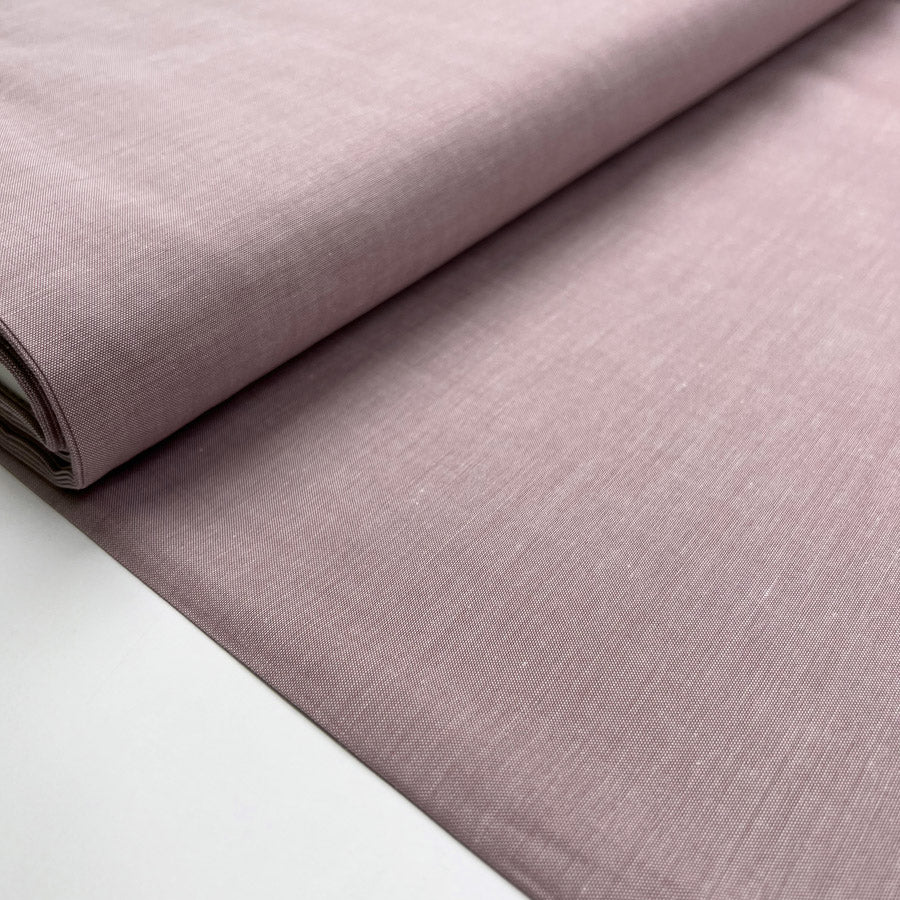 Finest Chambray Mauve Cotton Lightweight Plain Woven Dress Fabric Bolt