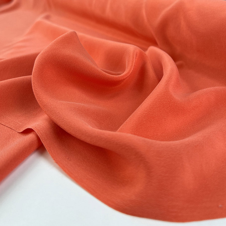 Finest Silk Coral Orange Plain Italian Deadstock Lightweight Dress Fabric