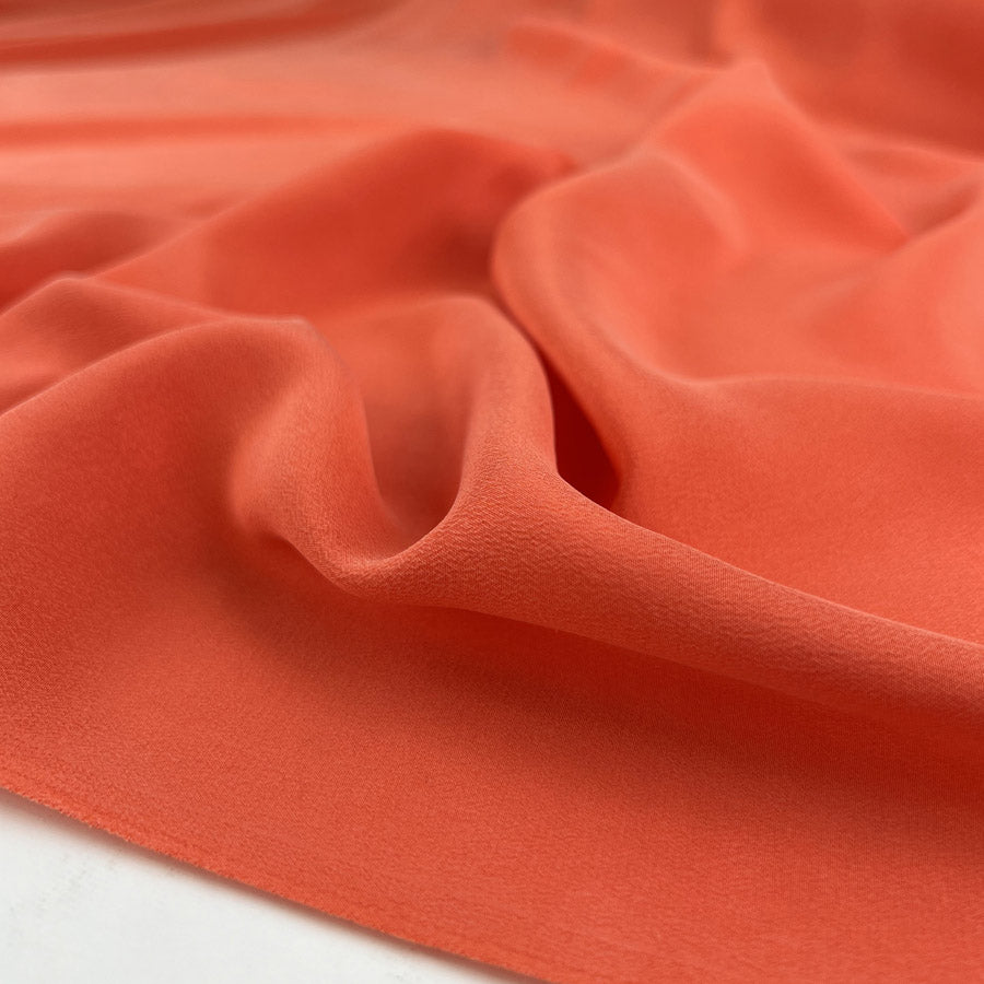 Finest Silk Coral Orange Plain Italian Deadstock Lightweight Dress Fabric