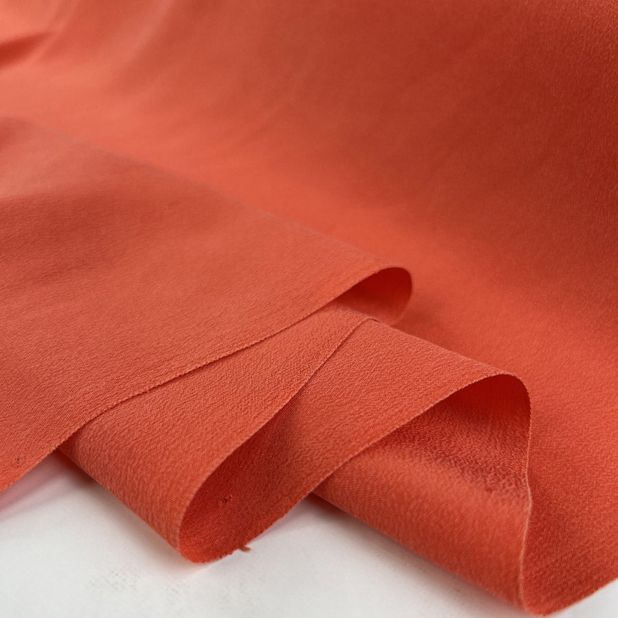 Finest Silk Coral Orange Plain Italian Deadstock Lightweight Dress Fabric Fold