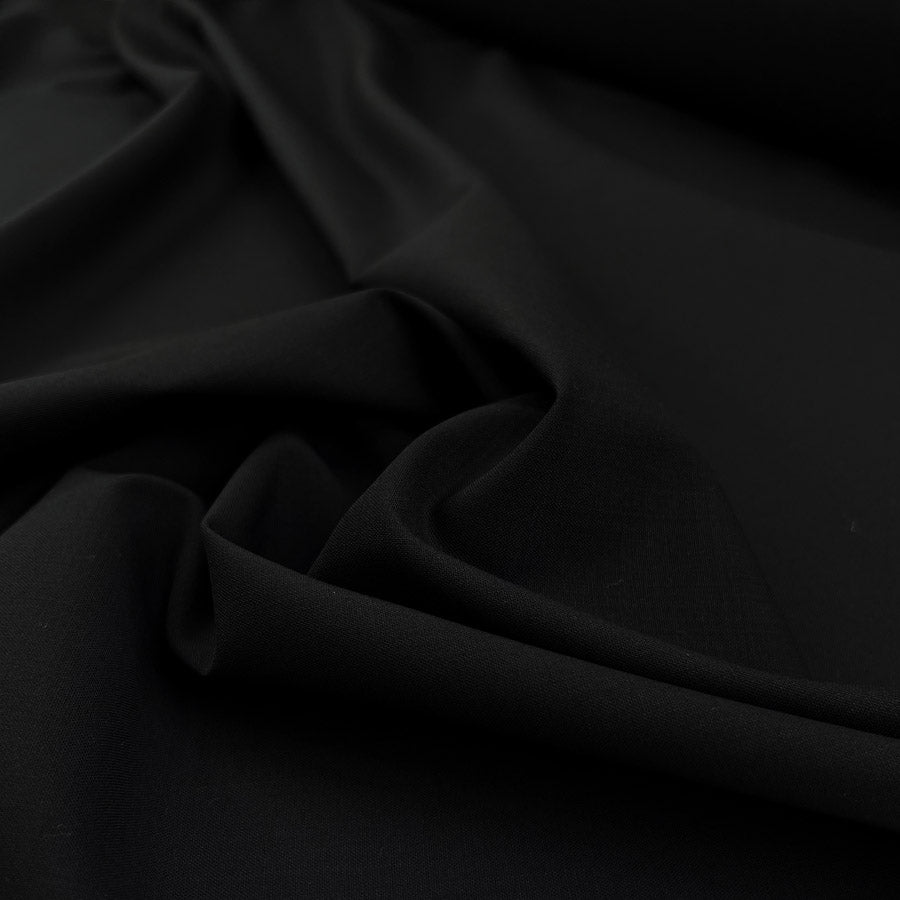 Fleece wool suiting black elastane stretch woven italian deadstock fabric cu