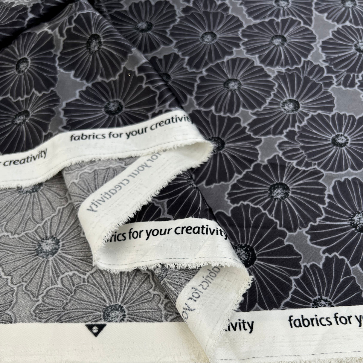 Flora Grey Polyester Satin Floral Print Silver Dress Fabric Fold