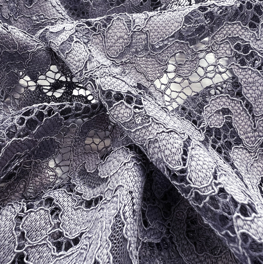 Floral Corded Polyester Lace Dress Fabric Lace Grey