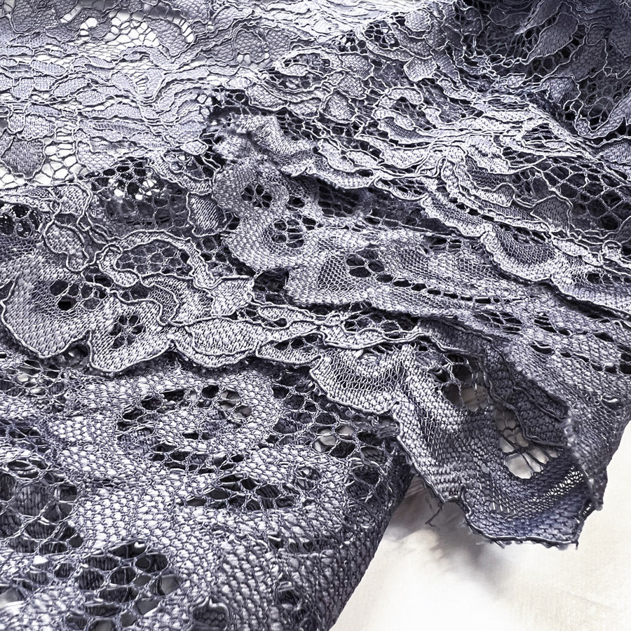 Floral Corded Polyester Lace Dress Fabric Lace Grey Fold