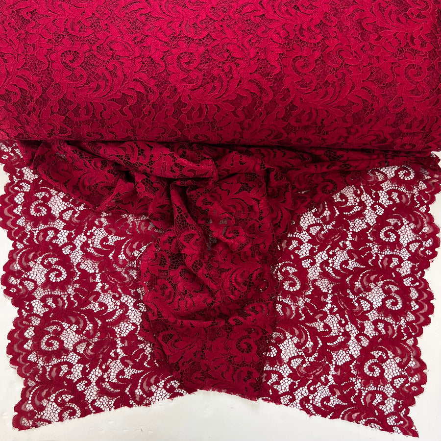 Floral Corded Polyester Lace Dress Fabric Lace Red