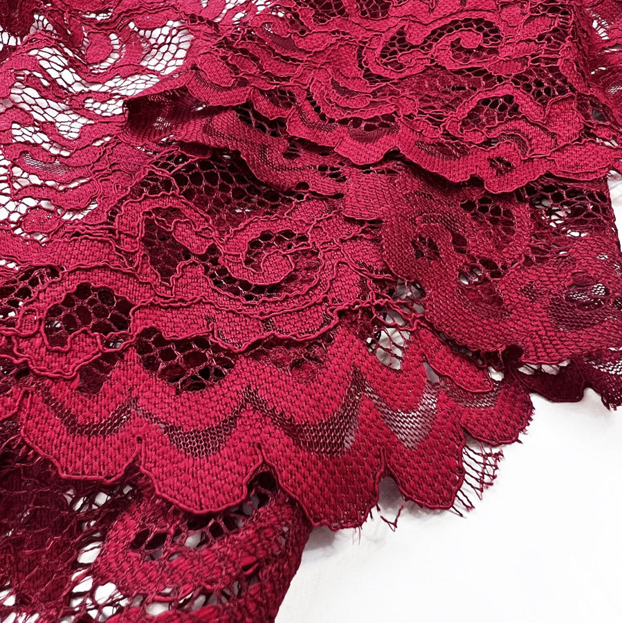 Floral Corded Polyester Lace Dress Fabric Lace Red Fold