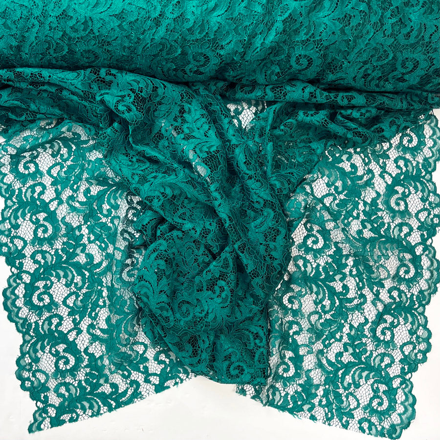 Floral Corded Polyester Lace Dress Fabric Lace Teal In