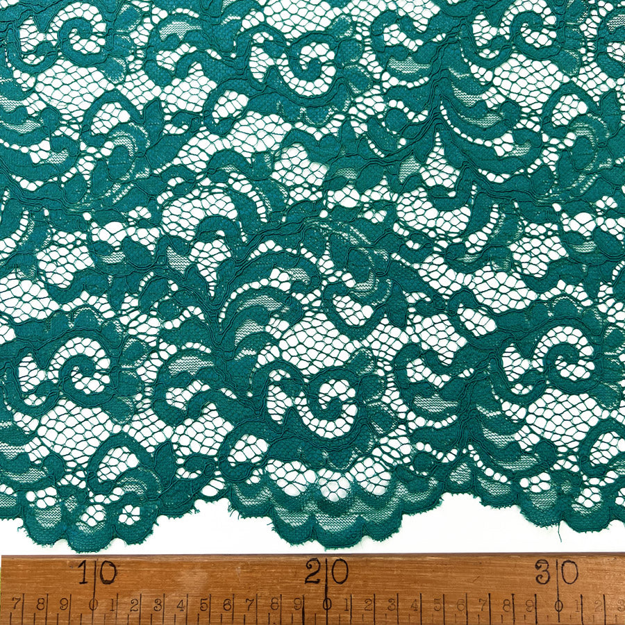 Floral Corded Polyester Lace Dress Fabric Lace Teal Ruler