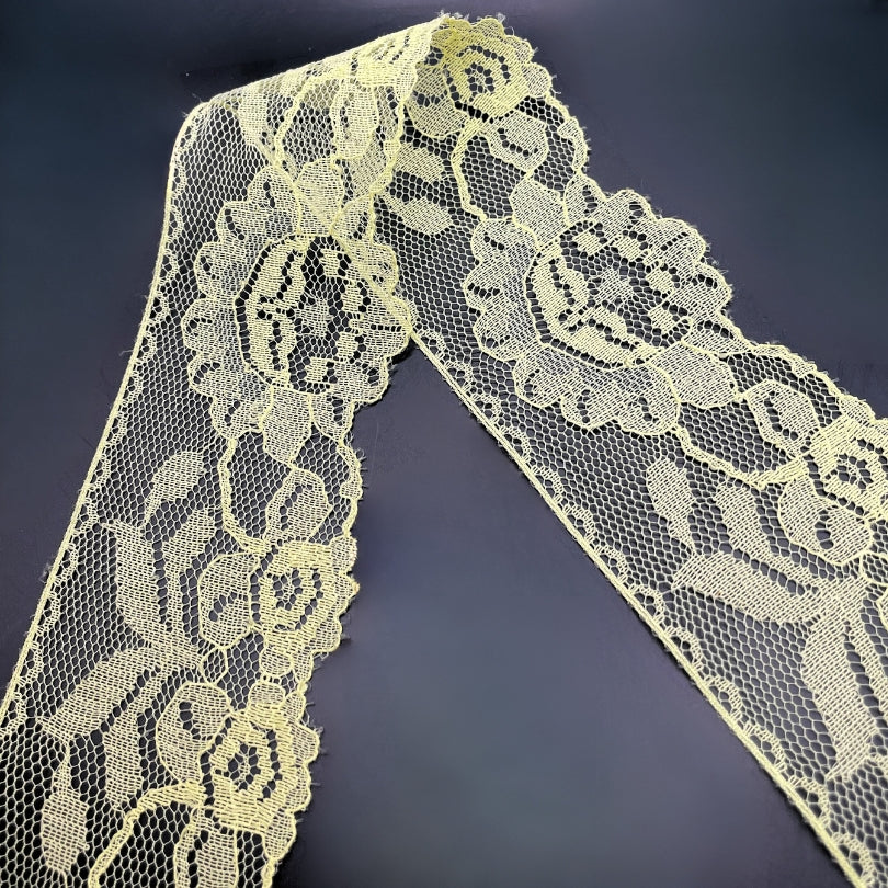 Floral Polyester Flat Lace Net Trimming Belle Yellow Fold
