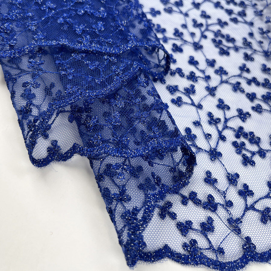 Floravine Lace Bluebell Polyester Floral Net Sparkle Fabric Fold