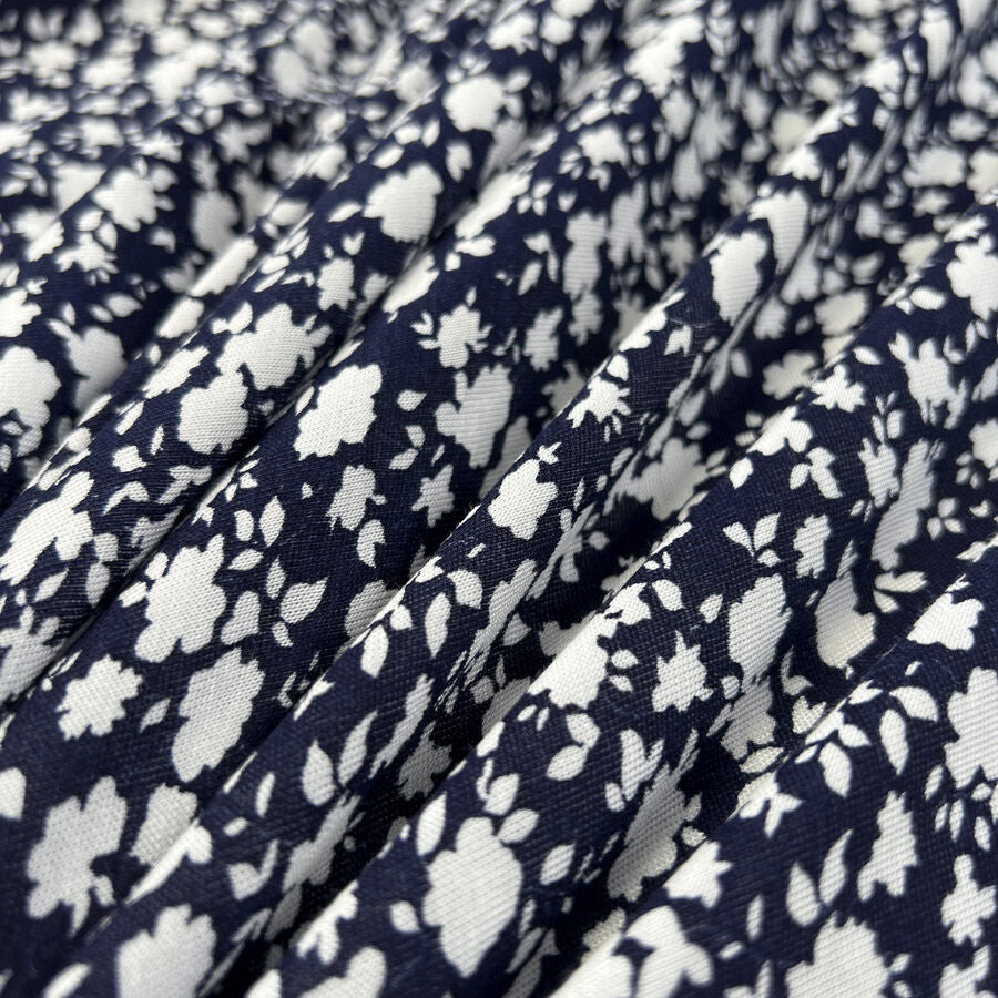 Flowerdrops Jersey Navy White Floral Viscose Lycra Stretch Knit Tshirt Fabric