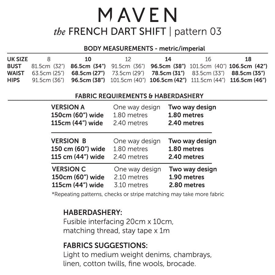 French Dart Shift Pattern Maven Backcover