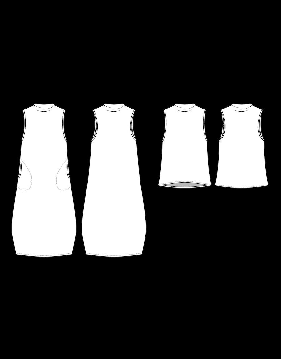 Friday pattern company dew top and dress pattern sketch