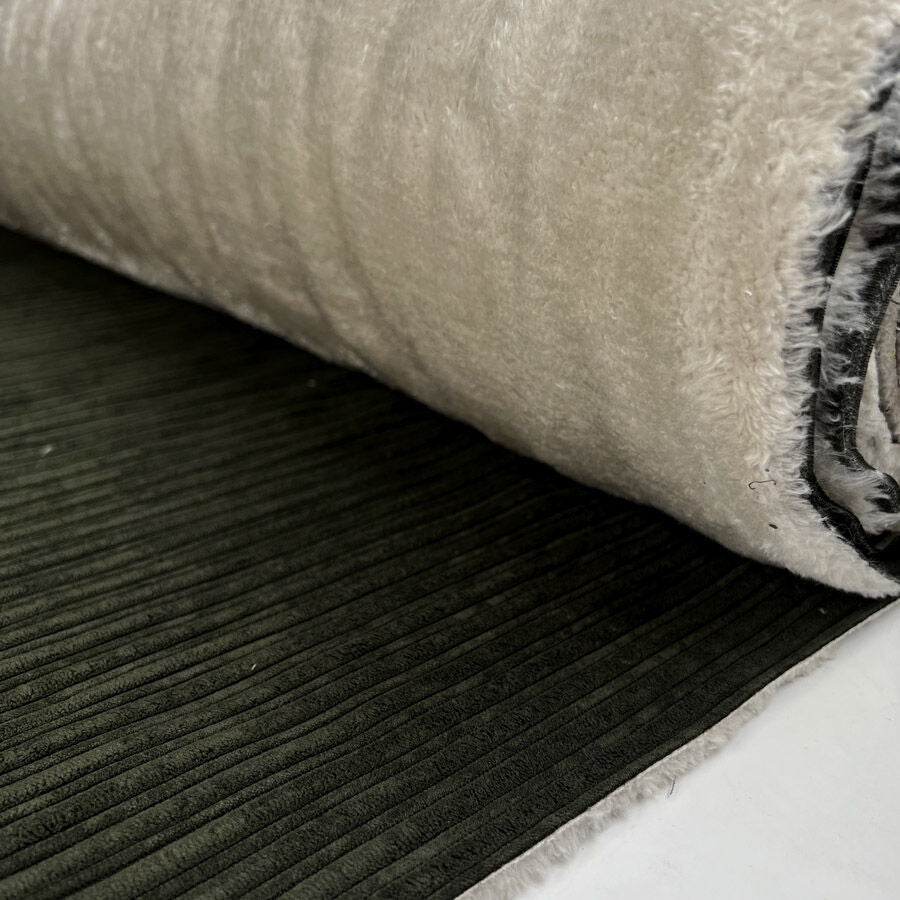 Fur Lined Corduroy Olive Green Polyester Nylon Soft Coating Fabric Roll