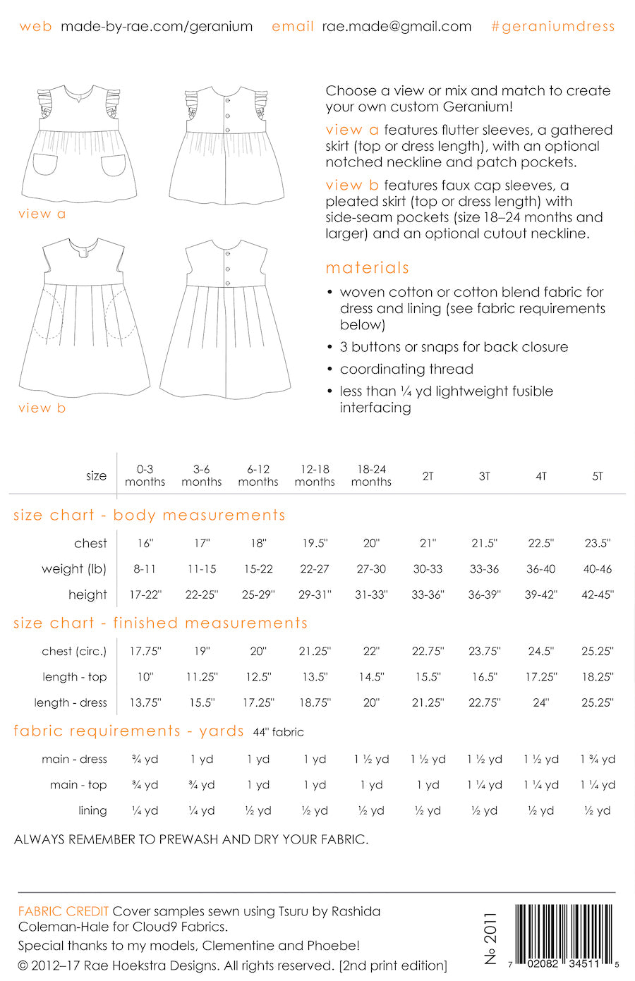 Geranium Childrens Dress Pattern By Made By Rae 0 5T Years Back