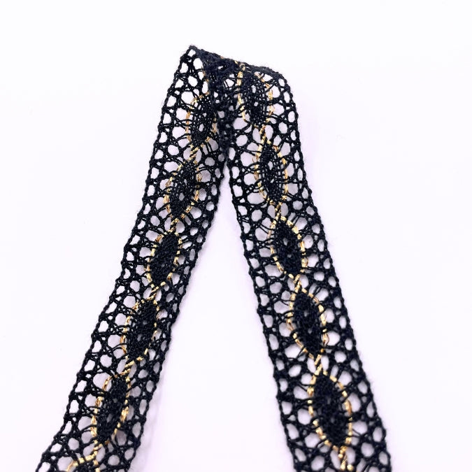 Gold Oval Cotton Crochet Tape Black Lace 2