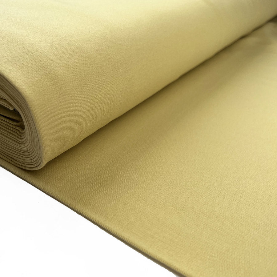 Gots Organic French Terry Dusty Yellow Cotton Elastane Knitted Plain Jersey Fabric Bolt
