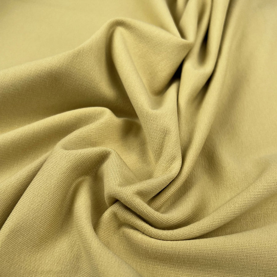Gots Organic French Terry Dusty Yellow Cotton Elastane Knitted Plain Jersey Fabric
