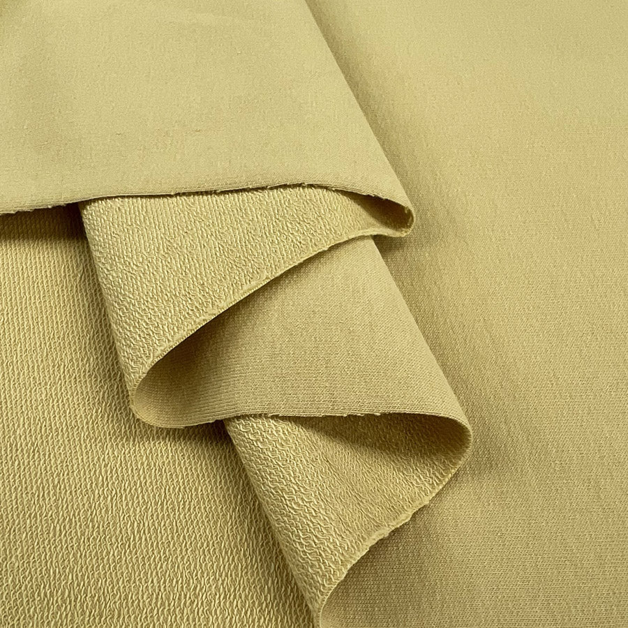 Gots Organic French Terry Dusty Yellow Cotton Elastane Knitted Plain Jersey Fabric Fold