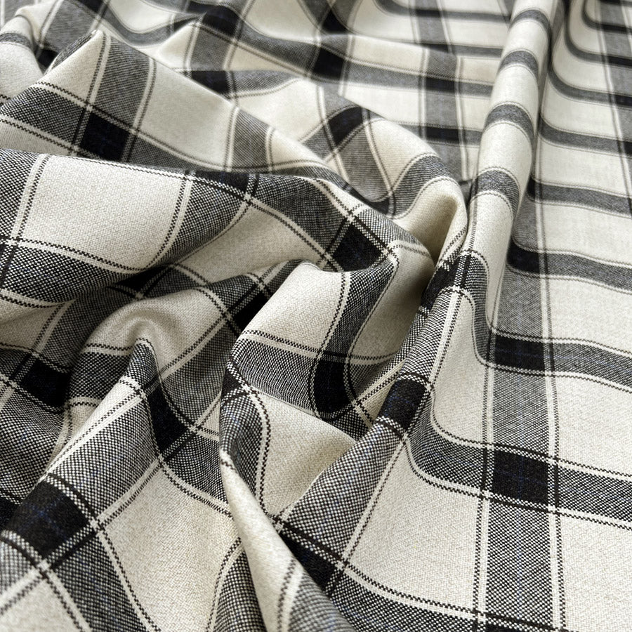Grande check cream black wool italian suiting fabric cu