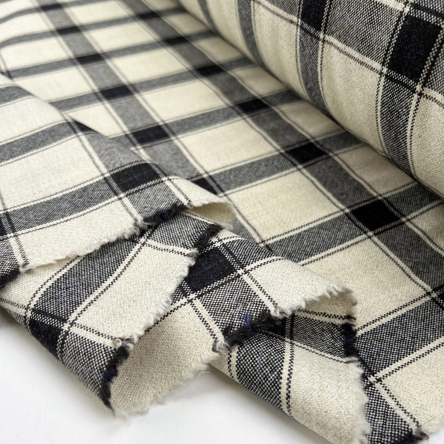 Grande check cream black wool italian suiting fabric fold