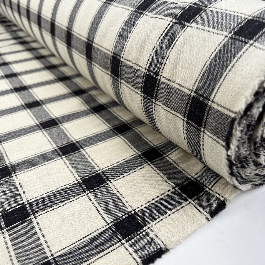 Grande check cream black wool italian suiting fabric roll
