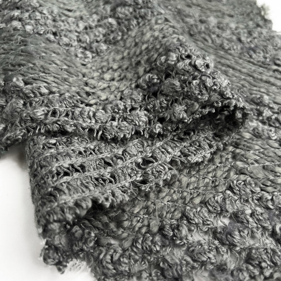 Heirloom Knit Grey Acrylic Polyester Wool Crochet Zigzag Chunky Coat Fabric Fold