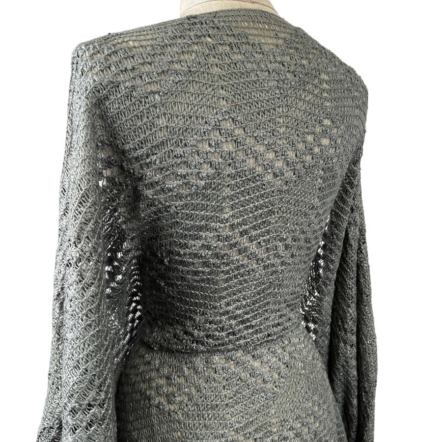 Heirloom Knit Grey Acrylic Polyester Wool Crochet Zigzag Chunky Coat Fabric Side