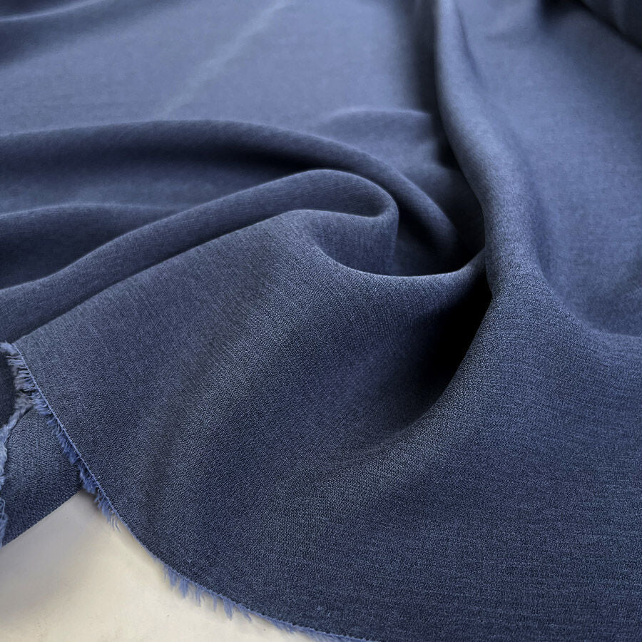 High Twist Polyester Bluebell Blue Airforce Crepe Plain Woven Floaty Suiting Dress Fabric