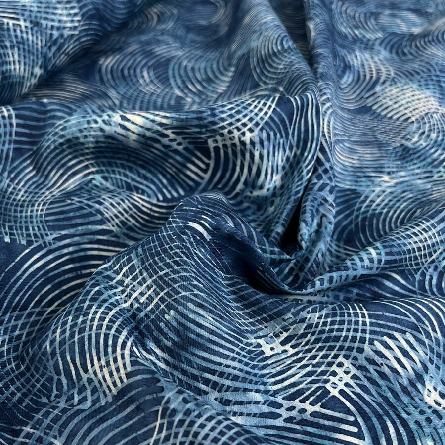 Hoffman Bali Cotton Lawn Reflections Indonesian Navy Blue Abstract Fabric