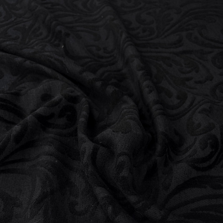 If You Could Dream Cotton Viscose Black Jersey Velvet Paisley Pattern Fabric