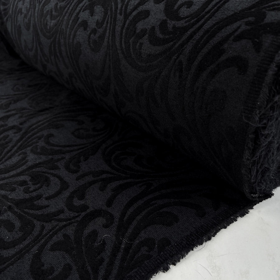 If You Could Dream Cotton Viscose Black Jersey Velvet Paisley Pattern Fabric Roll