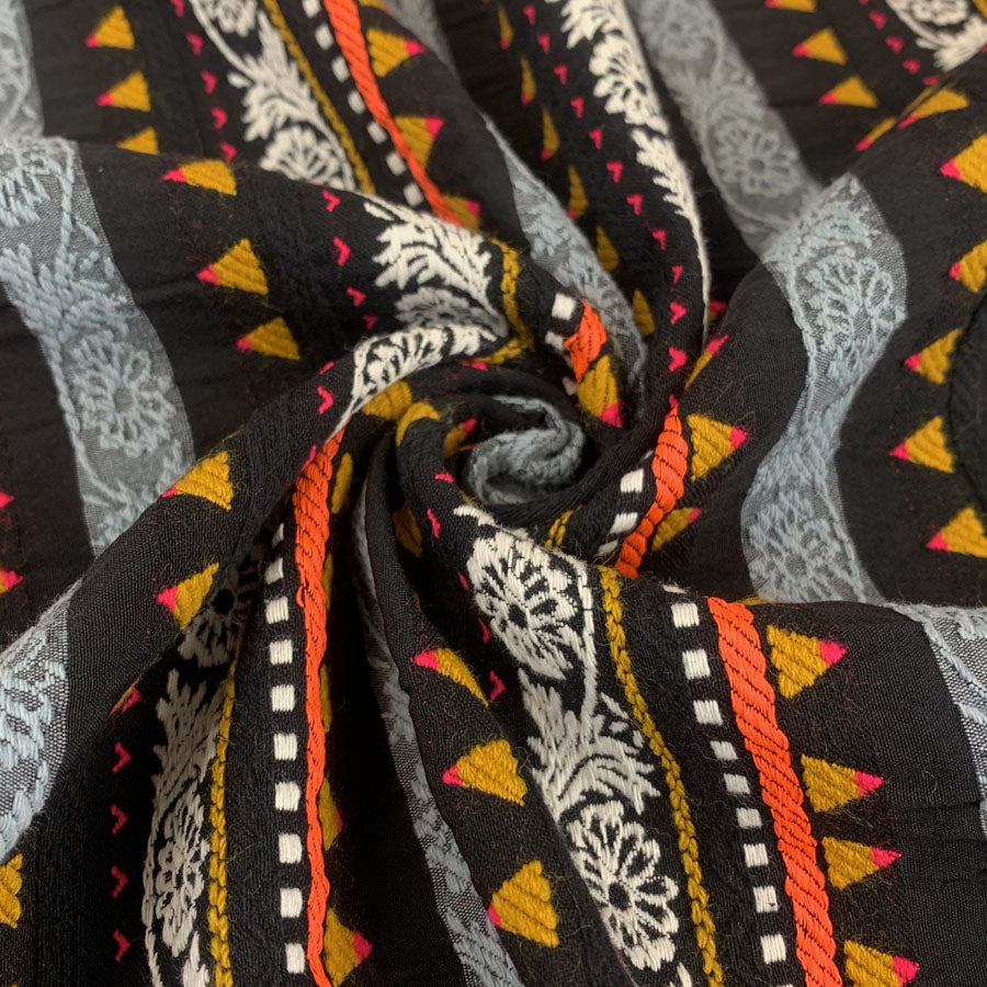 Inca Striped Ponco Multicoloured Cotton Poly Mix Suiting Jacketing Fabric Close Up Drape Fabric Photo