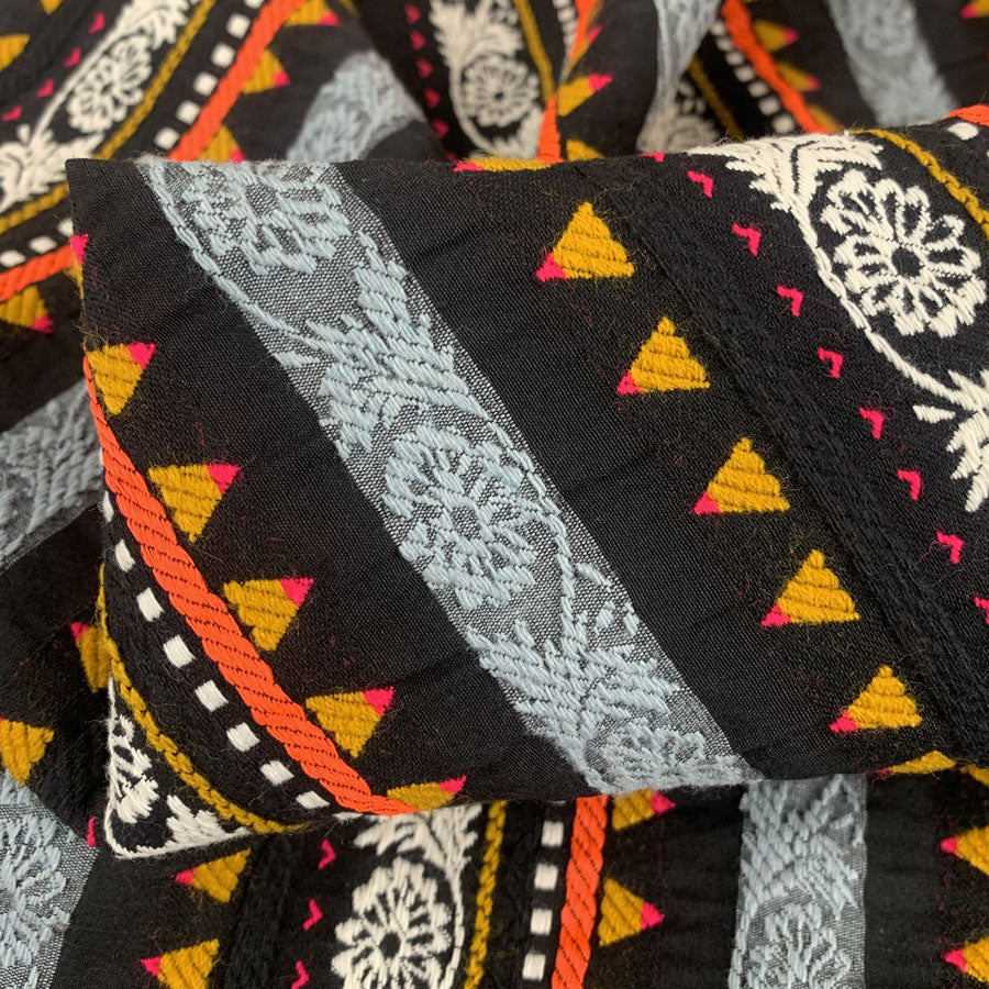 Inca Striped Ponco Multicoloured Cotton Poly Mix Suiting Jacketing Fabric Close Up Fabric Photo