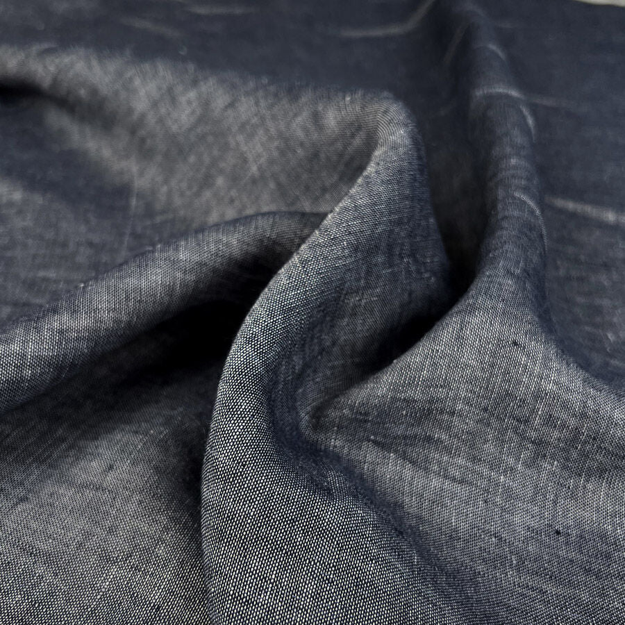 Indaco Linen Blue Italian Woven Marl Shirting Fabric