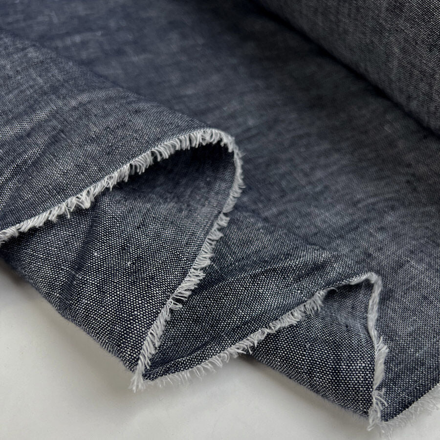 Indaco Linen Blue Italian Woven Marl Shirting Fabric Fold