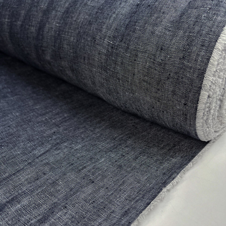 Indaco Linen Blue Italian Woven Marl Shirting Fabric Roll