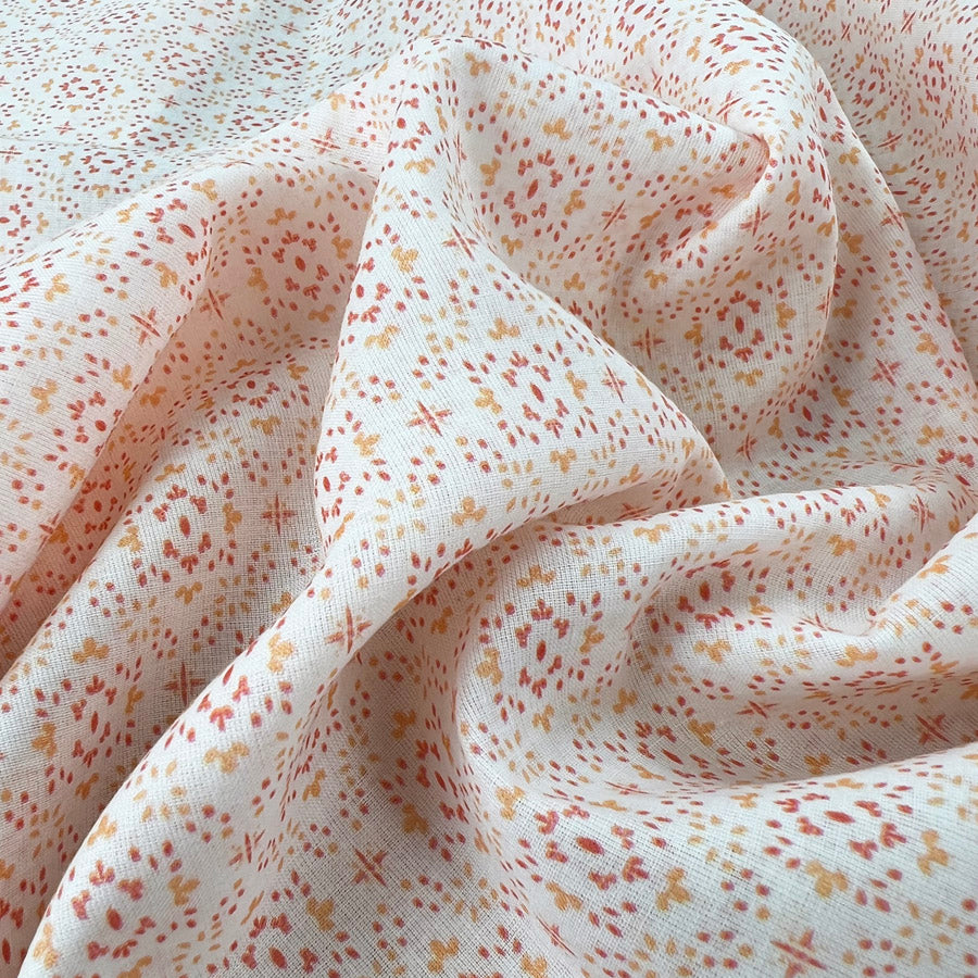Inner Space White Red Orange Cotton Lawn Dress Fabric