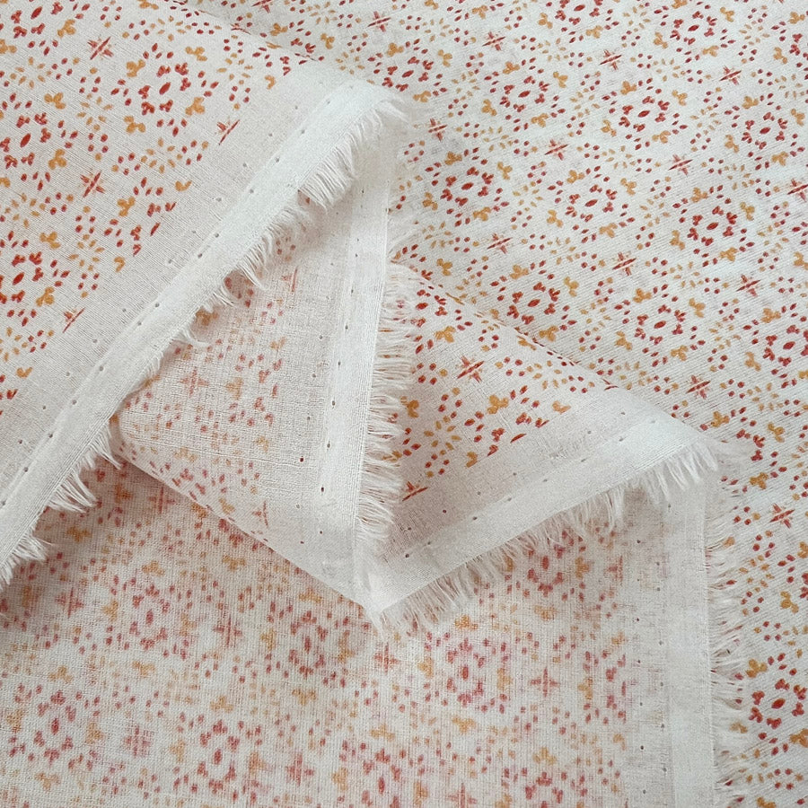 Inner Space White Red Orange Cotton Lawn Dress Fabric Fold
