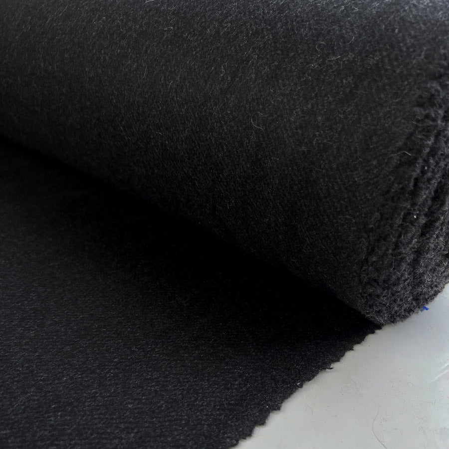 Ita Collection Cashmere Lusso Wool Black Grey Brushed Suiting Fabric Roll