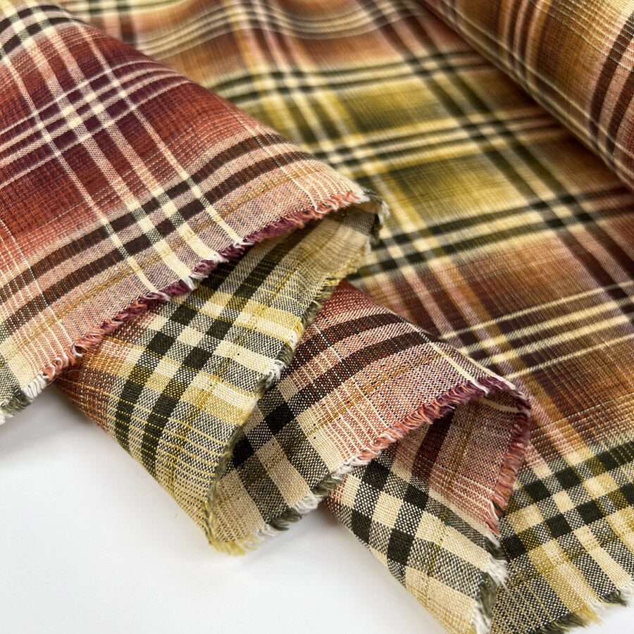 Italian 100% Linen Check Dress Fabric Golden Plaid Fold