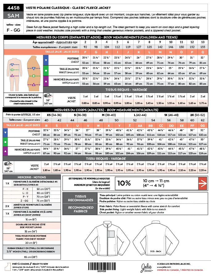 Jalie Sam Classic Fleece Pattern Back