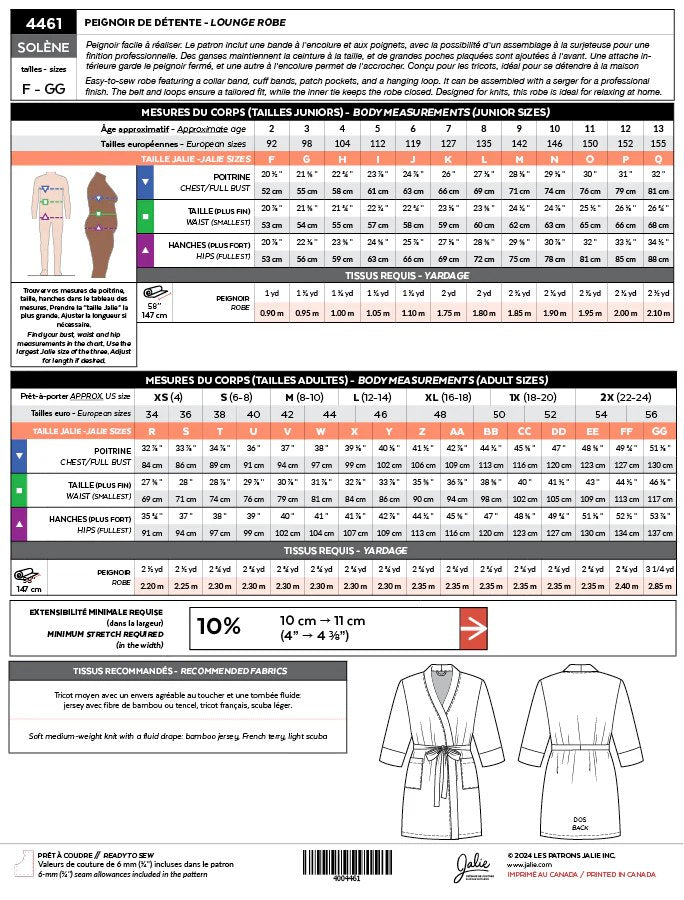 Jalie Solene Lounge Robe Pattern Back
