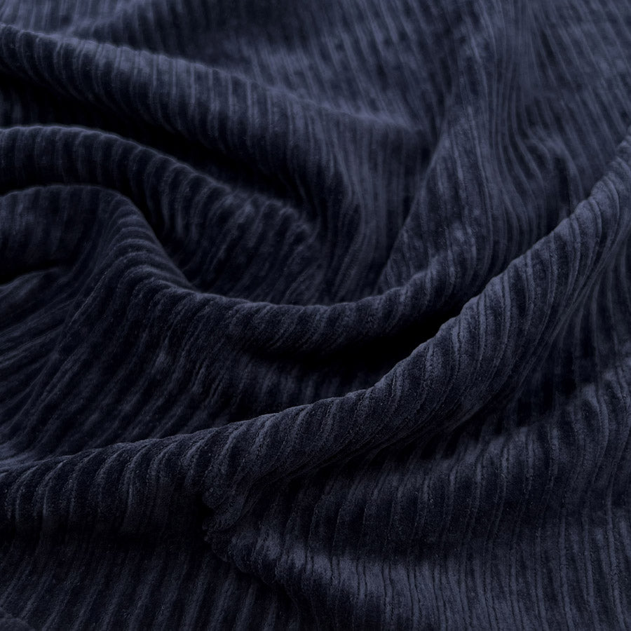 Jersey Corduroy Navy Blue Cotton Polyester Elastane Plush Knitted Dress Fabric