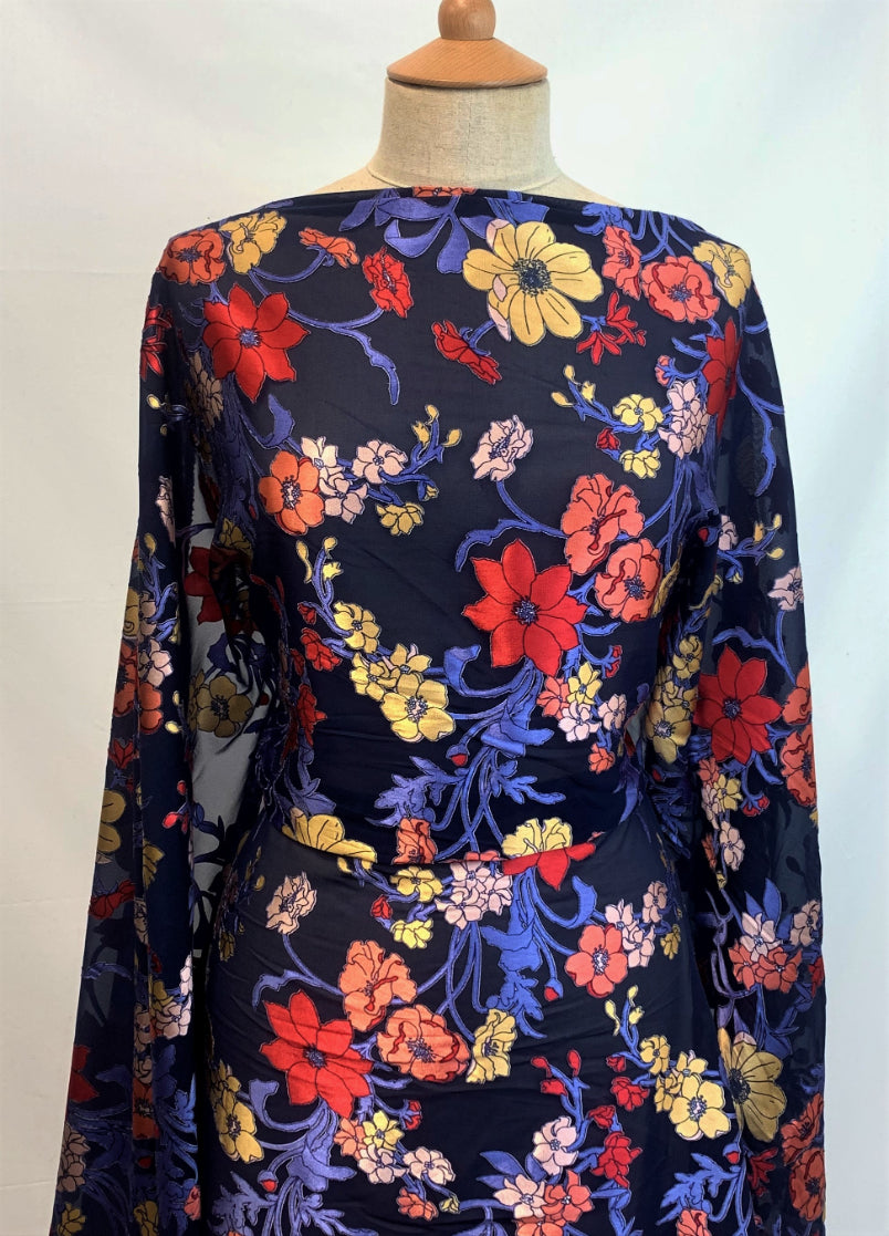 Jk Arian Blue Floral Burned Out Polyester John Kaldor Dress Fabric Manequin Dress Drape Fabric Photo
