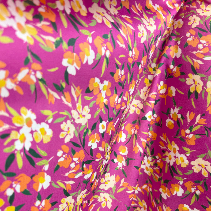 John Kaldor Lizzano Cotton Sateen Dress Fabric Pink Floral Beth Drape