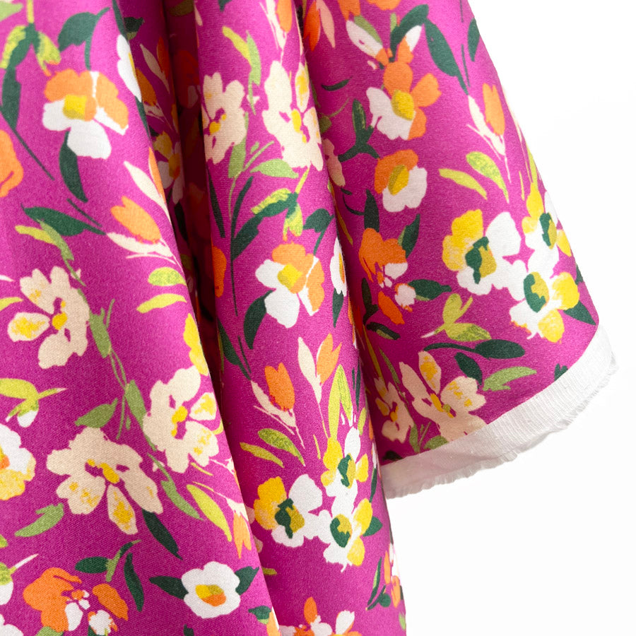 John Kaldor Lizzano Cotton Sateen Dress Fabric Pink Floral Beth Hang