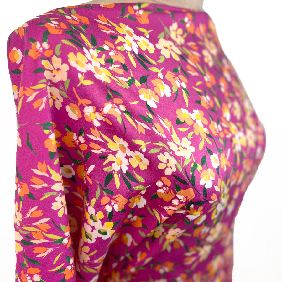 John Kaldor Lizzano Cotton Sateen Dress Fabric Pink Floral Beth Side