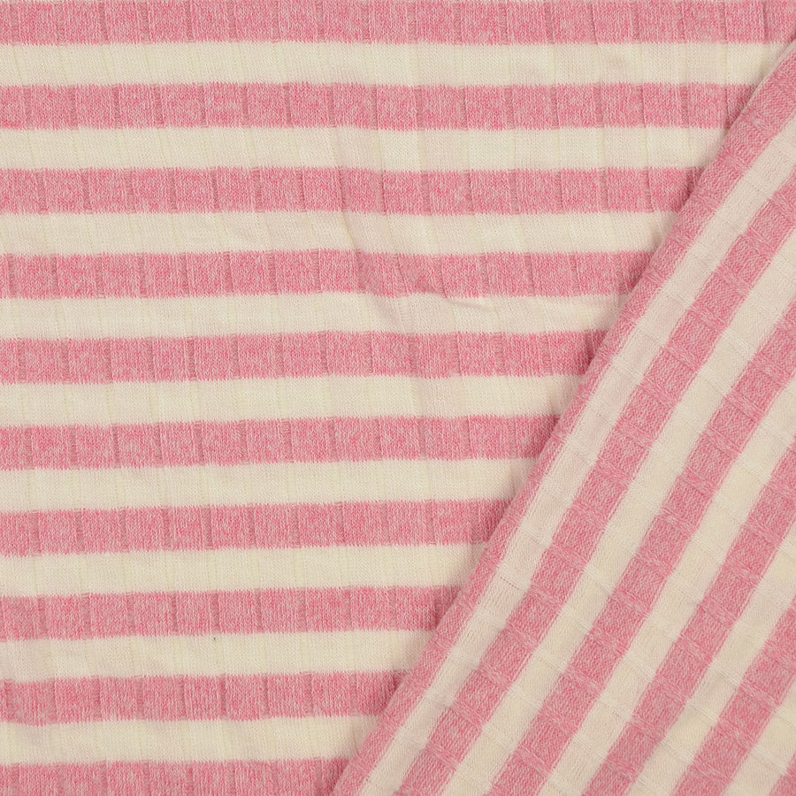 Jolly Jersey Pink Viscose Polyester Elastane Striped Knitted Ribbed Fabric Fold