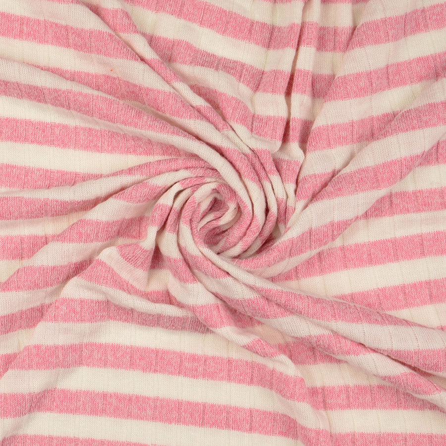 Jolly Jersey Pink Viscose Polyester Elastane Striped Knitted Ribbed Fabric Twist